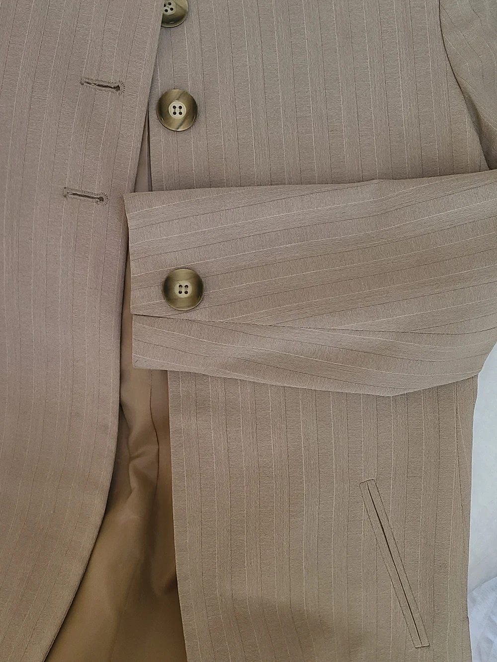 Dior Beige Pinstripe Coat with Gold Buttons